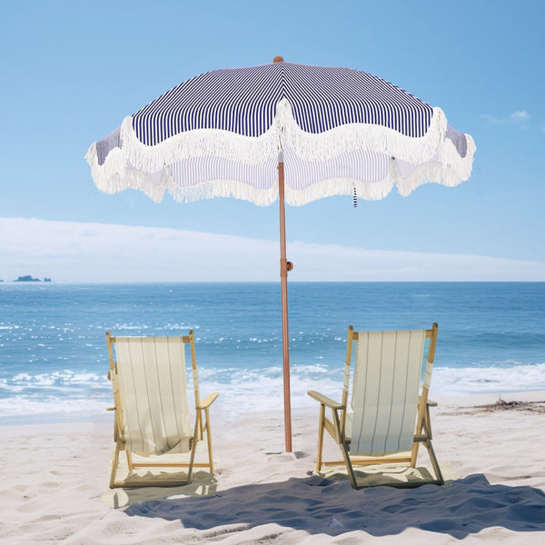 2m Auto-Tilt Beach Tassel Umbrella With Handy Carry Bags