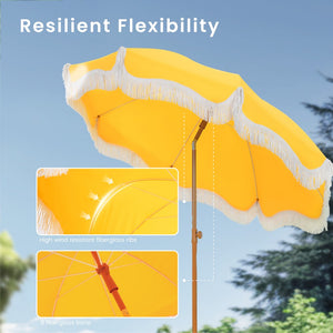 2m Auto-Tilt Beach Tassel Umbrella With Handy Carry Bags