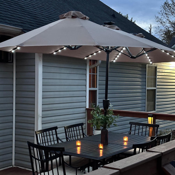 4m Large Double-Sided Patio Umbrella with Solar Powered LED Lights
