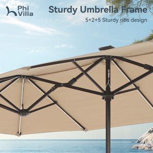 4m Large Double-Sided Patio Umbrella with Solar Powered LED Lights