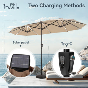 4m Large Double-Sided Patio Umbrella with Solar Powered LED Lights