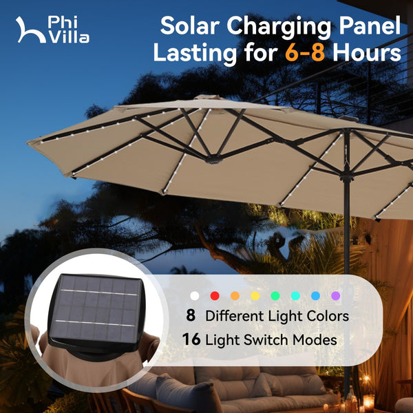 4m Large Double-Sided Patio Umbrella with Solar Powered LED Lights