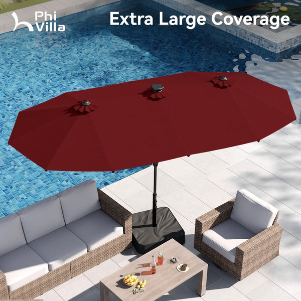 4m Large Double-Sided Patio Umbrella with Solar Powered LED Lights