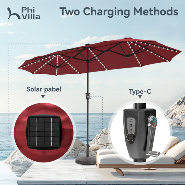 4m Large Double-Sided Patio Umbrella with Solar Powered LED Lights