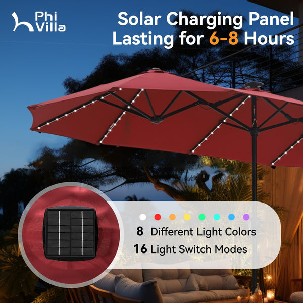 4m Large Double-Sided Patio Umbrella with Solar Powered LED Lights