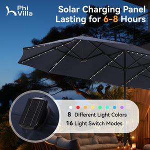 4m Large Double-Sided Patio Umbrella with Solar Powered LED Lights