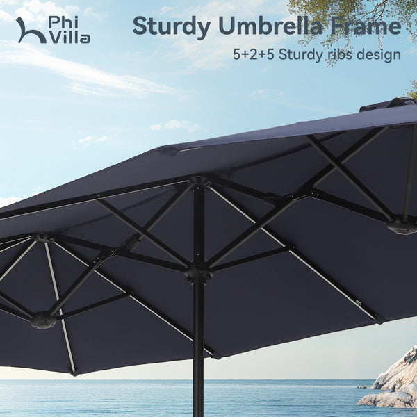 4m Large Double-Sided Patio Umbrella with Solar Powered LED Lights