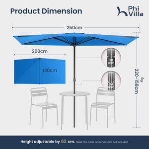 2.5 x 1.3m Half Garden Parasol with Clamp Base
