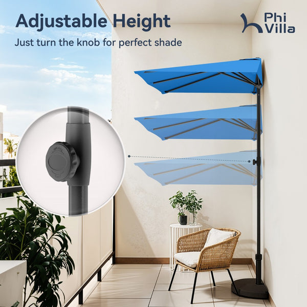 2.5 x 1.3m Half Garden Parasol with Clamp Base