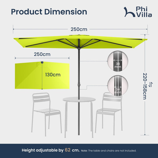 2.5 x 1.3m Half Garden Parasol with Clamp Base