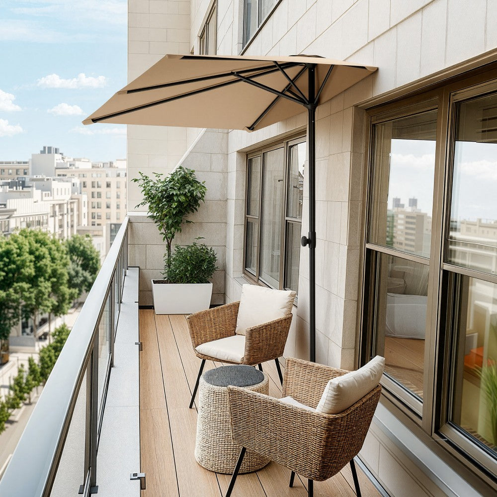 2.5 x 1.3m Space Saving Adjustable Half Patio Parasol with Clamp