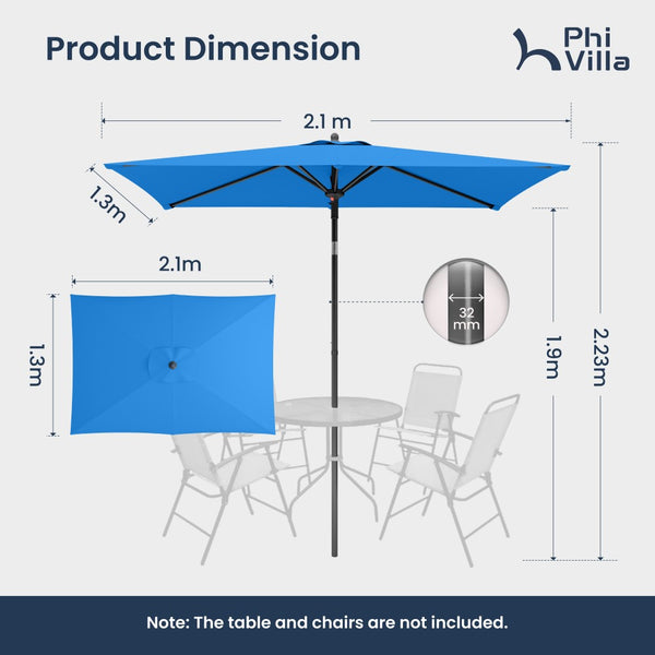 2.1 x 1.4m Tilting Portable Square Garden Parasol with Clamp