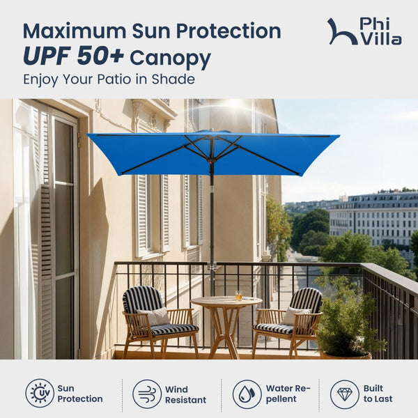 2.1 x 1.4m Tilting Portable Square Garden Parasol with Clamp