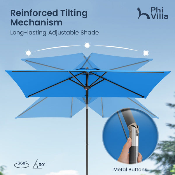 2.1 x 1.4m Tilting Portable Square Garden Parasol with Clamp