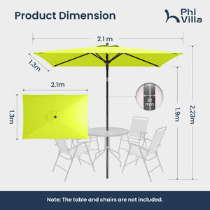 2.1 x 1.4m Tilting Portable Square Garden Parasol with Clamp