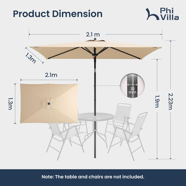 2.1 x 1.4m Tilting Portable Square Garden Parasol with Clamp