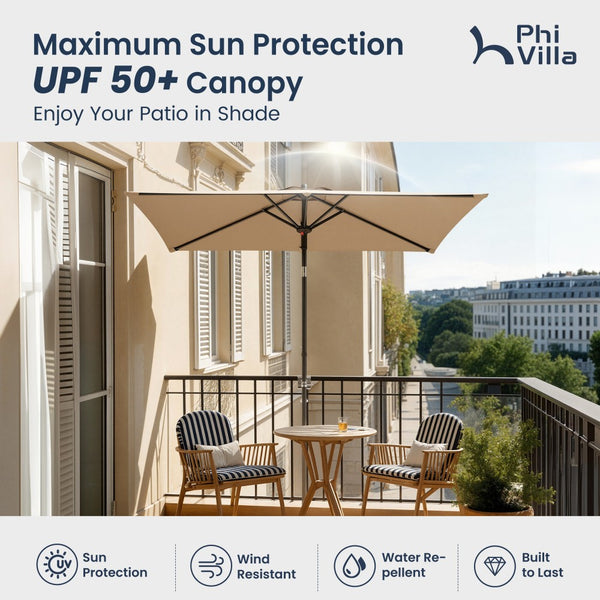 2.1 x 1.4m Tilting Portable Square Garden Parasol with Clamp