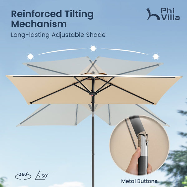 2.1 x 1.4m Tilting Portable Square Garden Parasol with Clamp