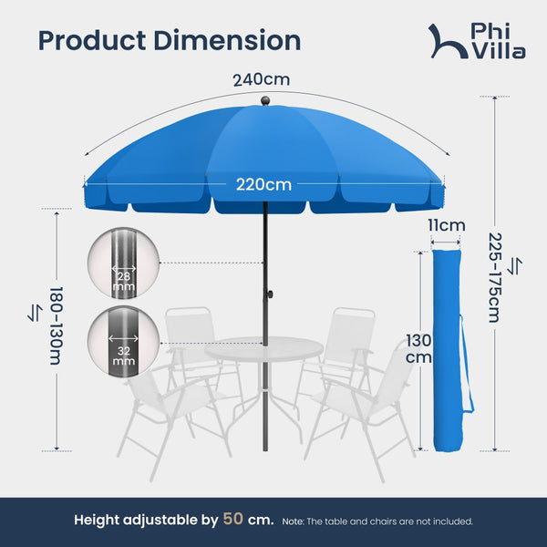 Round Tilting Portable Garden Sun Umbrella with Clamp and Cover for Patio and Balcony