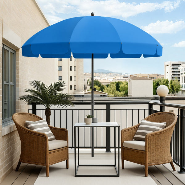 Round Tilting Portable Garden Sun Umbrella with Clamp and Cover for Patio and Balcony