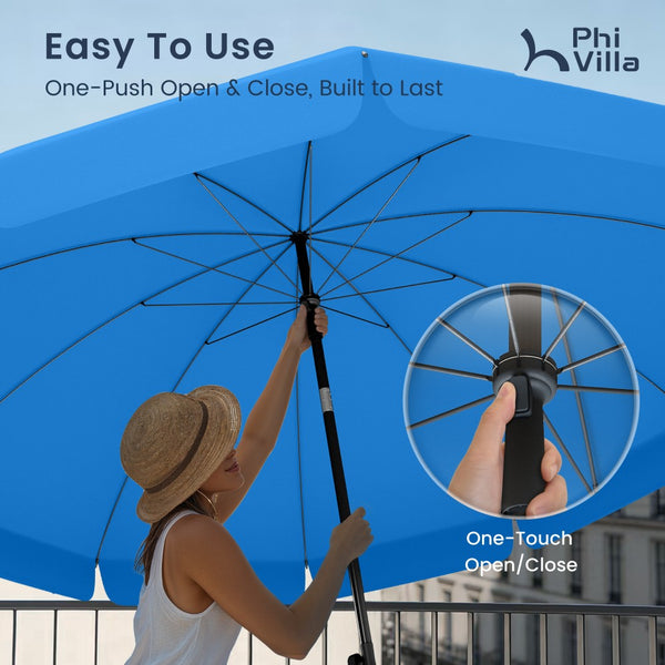 Round Tilting Portable Garden Sun Umbrella with Clamp and Cover for Patio and Balcony
