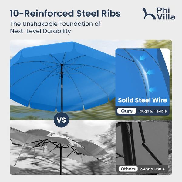 Round Tilting Portable Garden Sun Umbrella with Clamp and Cover for Patio and Balcony