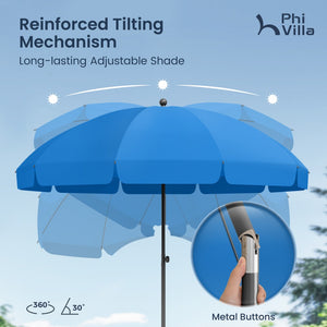 Round Tilting Portable Garden Sun Umbrella with Clamp and Cover for Patio and Balcony