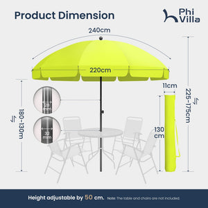Round Tilting Portable Garden Sun Umbrella with Clamp and Cover for Patio and Balcony