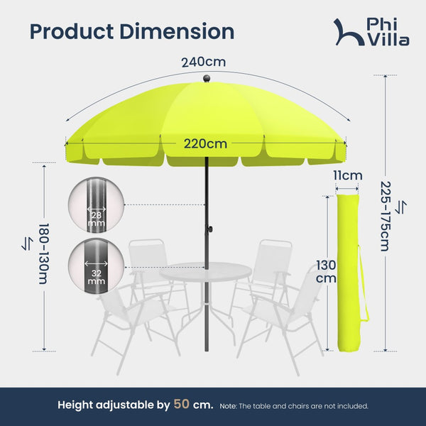 Round Tilting Portable Garden Sun Umbrella with Clamp and Cover for Patio and Balcony