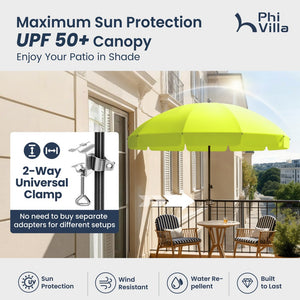 Round Tilting Portable Garden Sun Umbrella with Clamp and Cover for Patio and Balcony