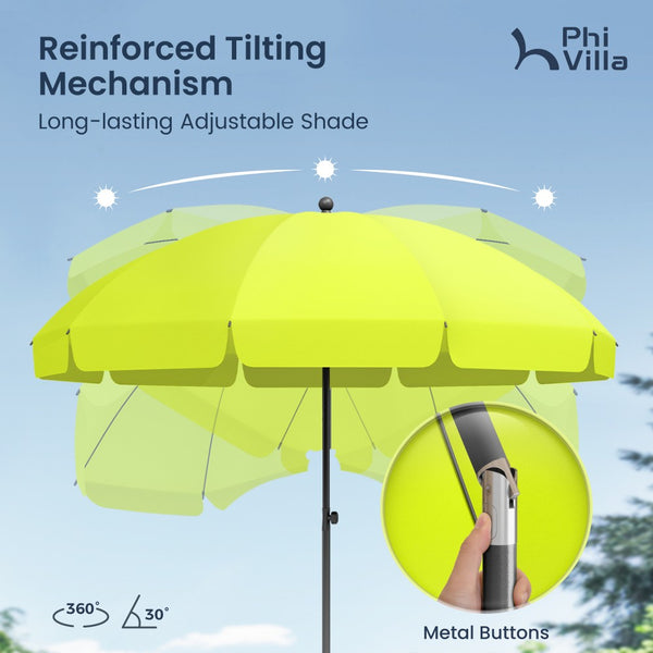 Round Tilting Portable Garden Sun Umbrella with Clamp and Cover for Patio and Balcony