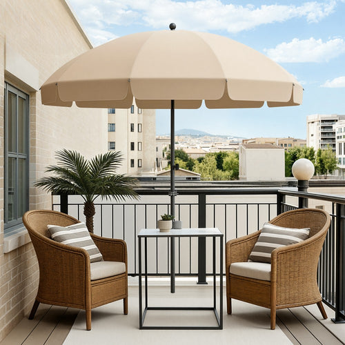 Round Tilting Portable Garden Sun Umbrella with Clamp and Cover for Patio and Balcony