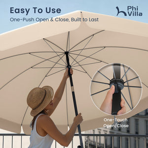 Round Tilting Portable Garden Sun Umbrella with Clamp and Cover for Patio and Balcony