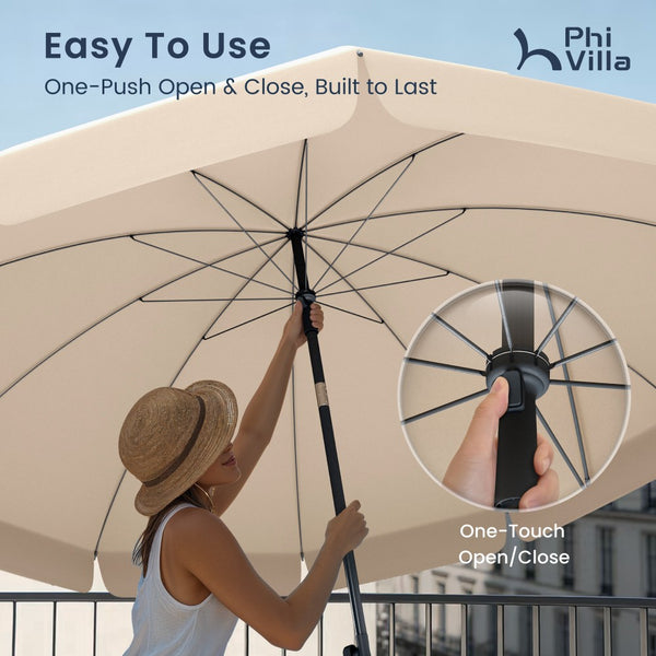 Round Tilting Portable Garden Sun Umbrella with Clamp and Cover for Patio and Balcony