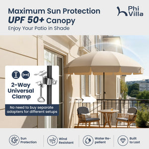 Round Tilting Portable Garden Sun Umbrella with Clamp and Cover for Patio and Balcony