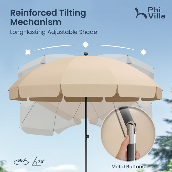 Round Tilting Portable Garden Sun Umbrella with Clamp and Cover for Patio and Balcony