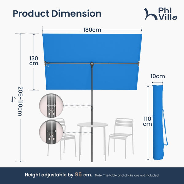 1.8 x 1.3m Portable Adjustable 360° Tilting Patio Parasol with Clamp and Cover