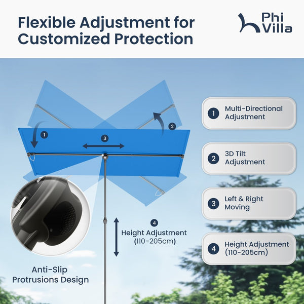 1.8 x 1.3m Portable Adjustable 360° Tilting Patio Parasol with Clamp and Cover