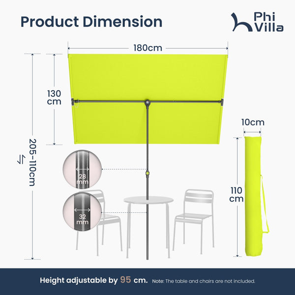 1.8 x 1.3m Portable Adjustable 360° Tilting Patio Parasol with Clamp and Cover