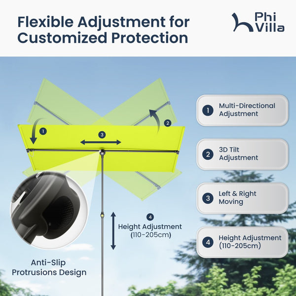 1.8 x 1.3m Portable Adjustable 360° Tilting Patio Parasol with Clamp and Cover