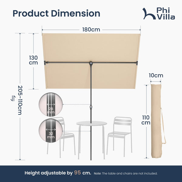 1.8 x 1.3m Portable Adjustable 360° Tilting Patio Parasol with Clamp and Cover