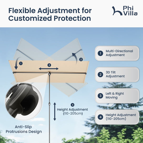 1.8 x 1.3m Portable Adjustable 360° Tilting Patio Parasol with Clamp and Cover