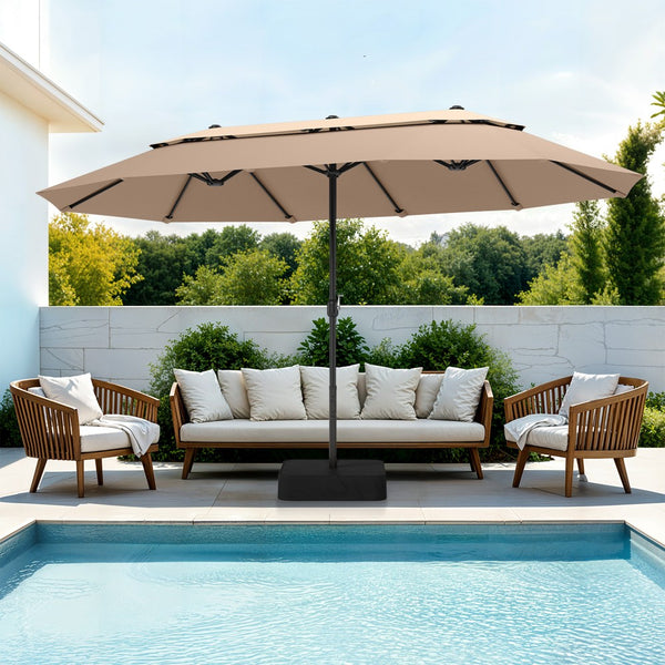 4.5m 2 Tier Large Double-Sided Patio Vented Umbrella with Base