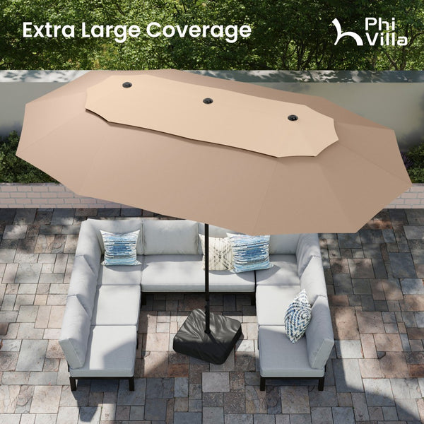 4.5m 2 Tier Large Double-Sided Patio Vented Umbrella with Base