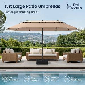 4.5m 2 Tier Large Double-Sided Patio Vented Umbrella with Base