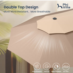 4.5m 2 Tier Large Double-Sided Patio Vented Umbrella with Base