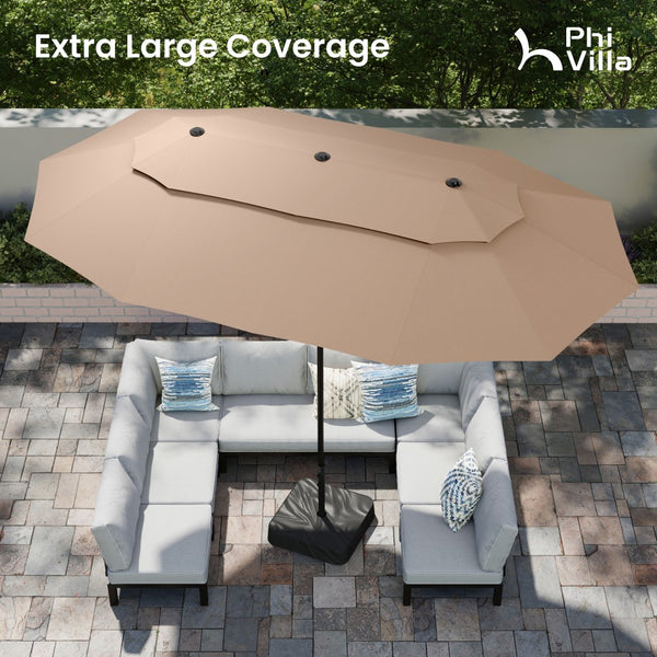 4.5m 2 Tier Large Double-Sided Patio Vented Umbrella with Base