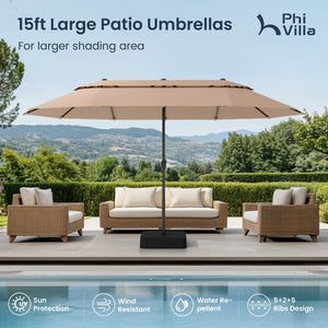 4.5m 2 Tier Large Double-Sided Patio Vented Umbrella with Base