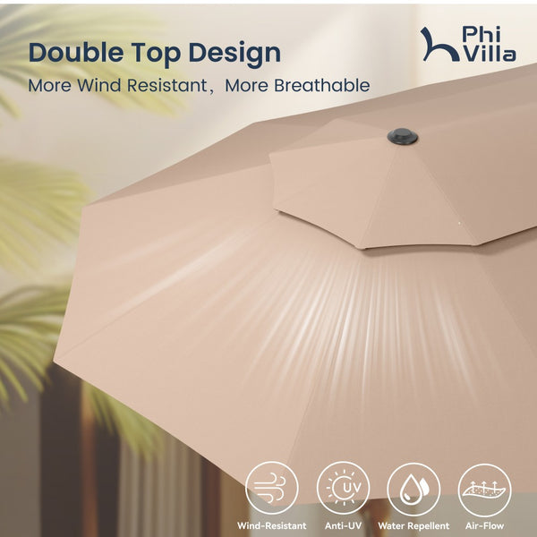 4.5m 2 Tier Large Double-Sided Patio Vented Umbrella with Base