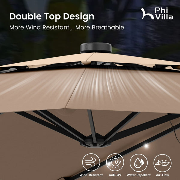 4.5m 2 Tier Large Double-Sided Patio Vented Umbrella with Base